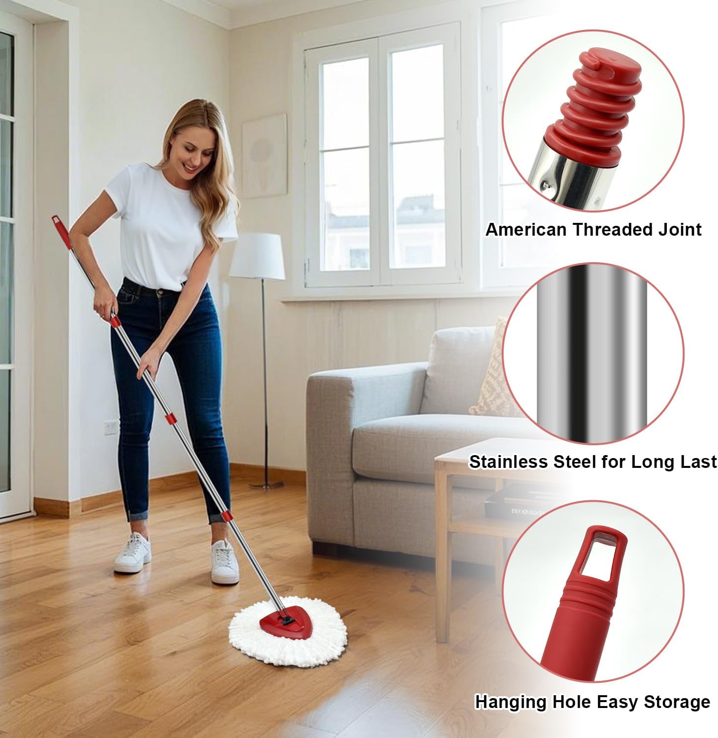 GFRED Spin Mop Replacement Set with Handle Heads Base and Brush