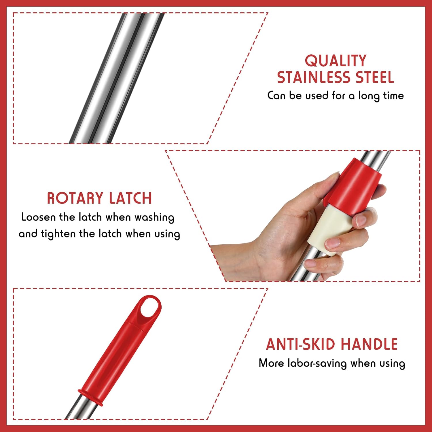 Rtteri Spin Mop Handle Replacement - Rotating Telescoping Pole for Cleaning Black