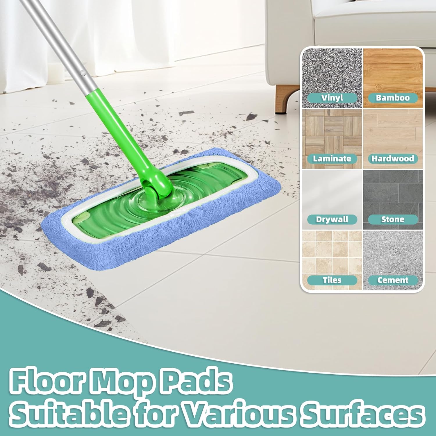 Loveco Reusable Mop Pads for Swiffer Mop - 6 Pack Blue