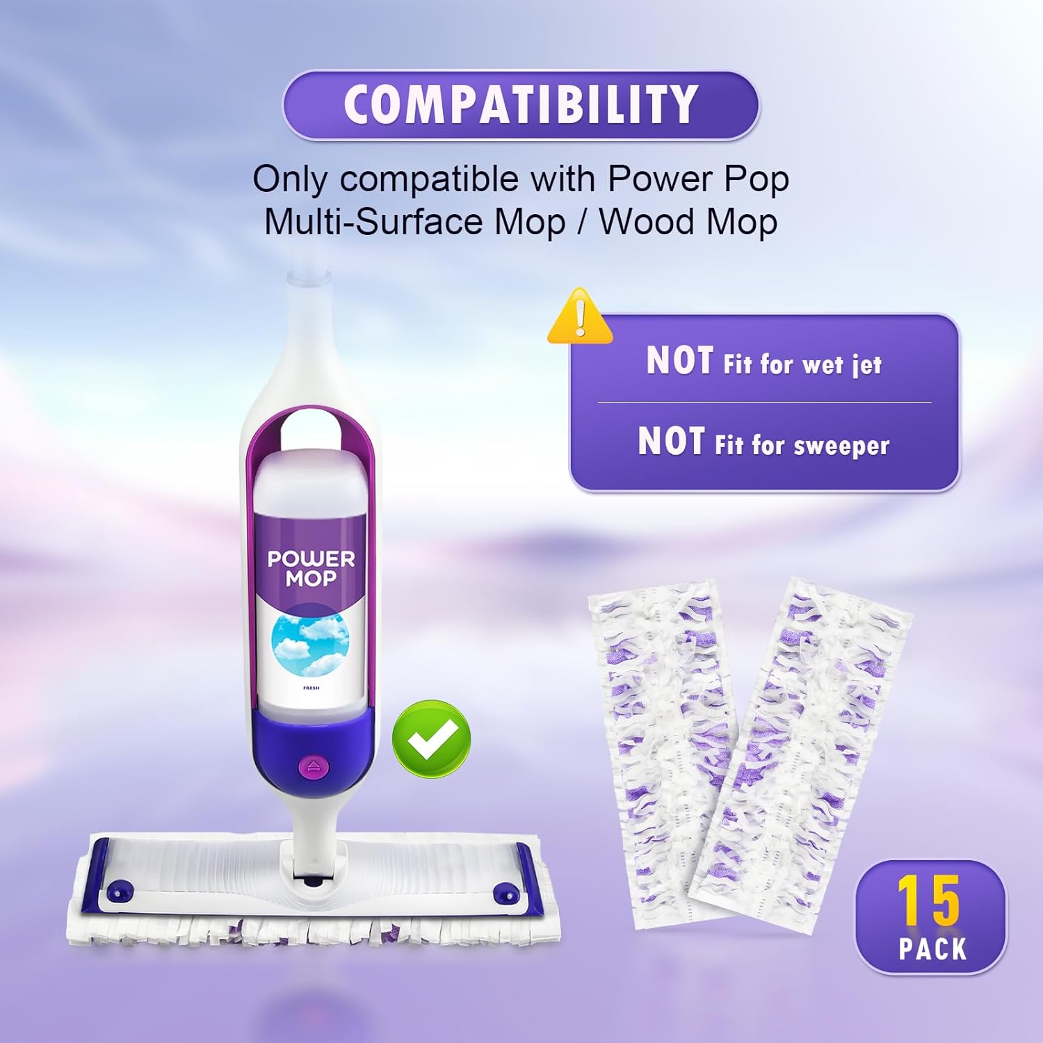 Bisenkud 15 Count Power Mop Refills for Multi-Surface Cleaning
