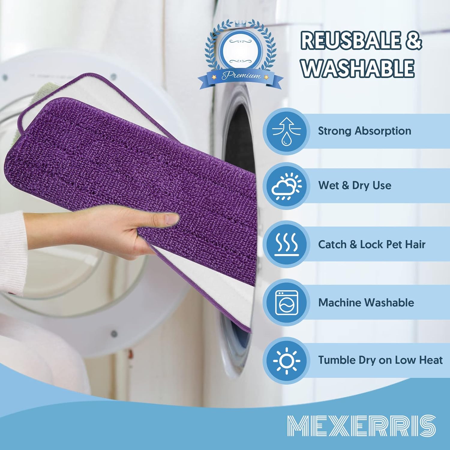 7 Reusable Mop Pads for Swiffer PowerMop - MEXERRIS Microfiber Refills