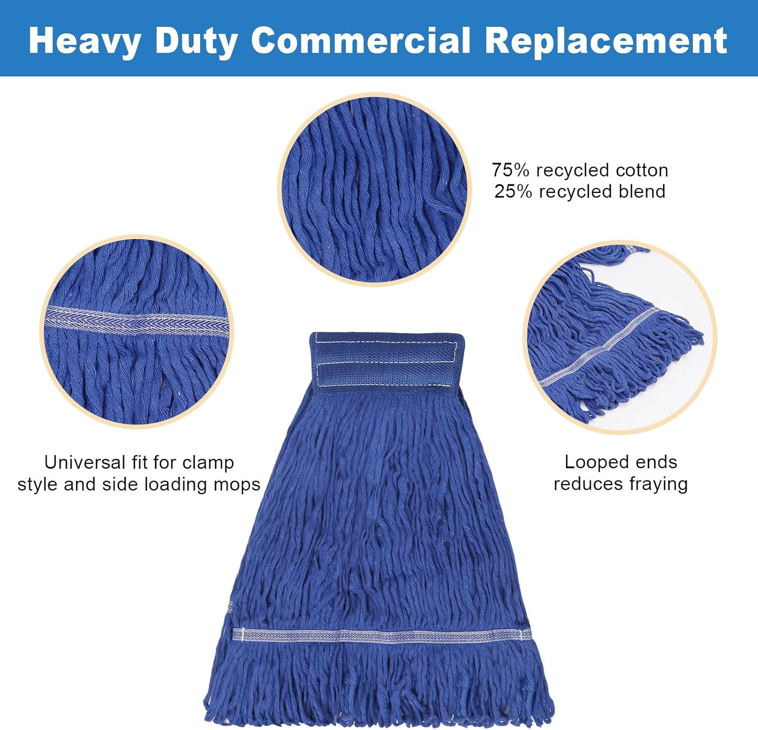 3 Pack Reusable Heavy Duty Mop Heads for Commercial Use