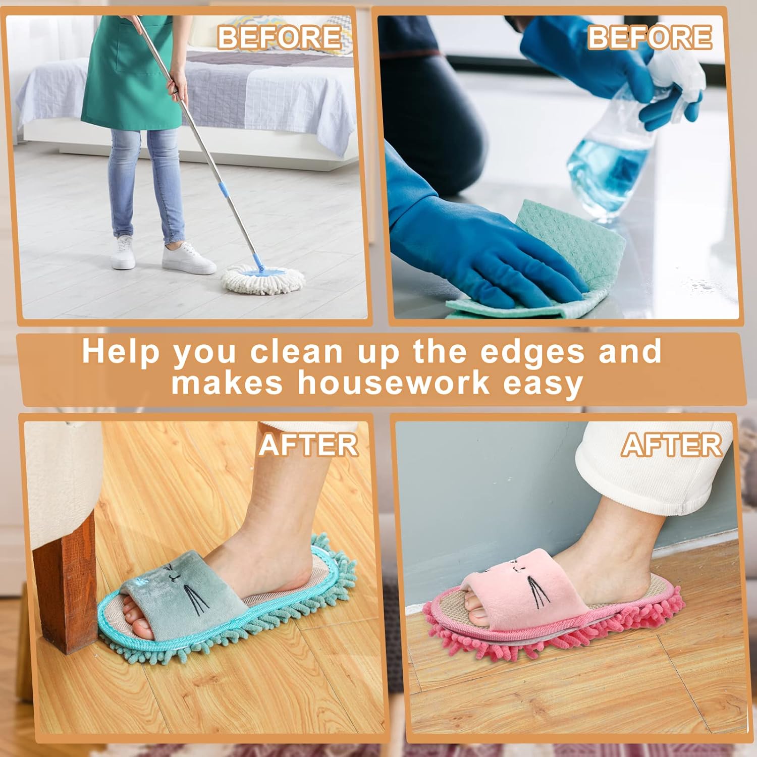 Wesiti 4 Pairs Microfiber Mop Slippers for Women 1