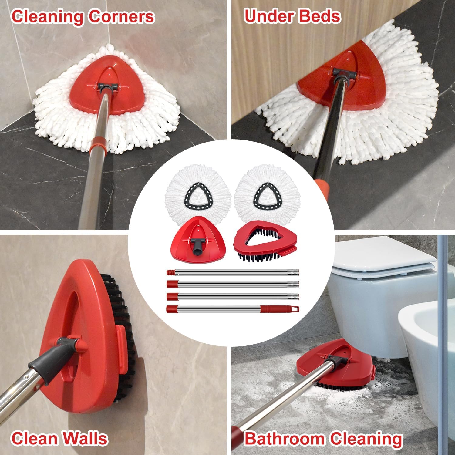 GFRED Spin Mop Replacement Set with Handle Heads Base and Brush