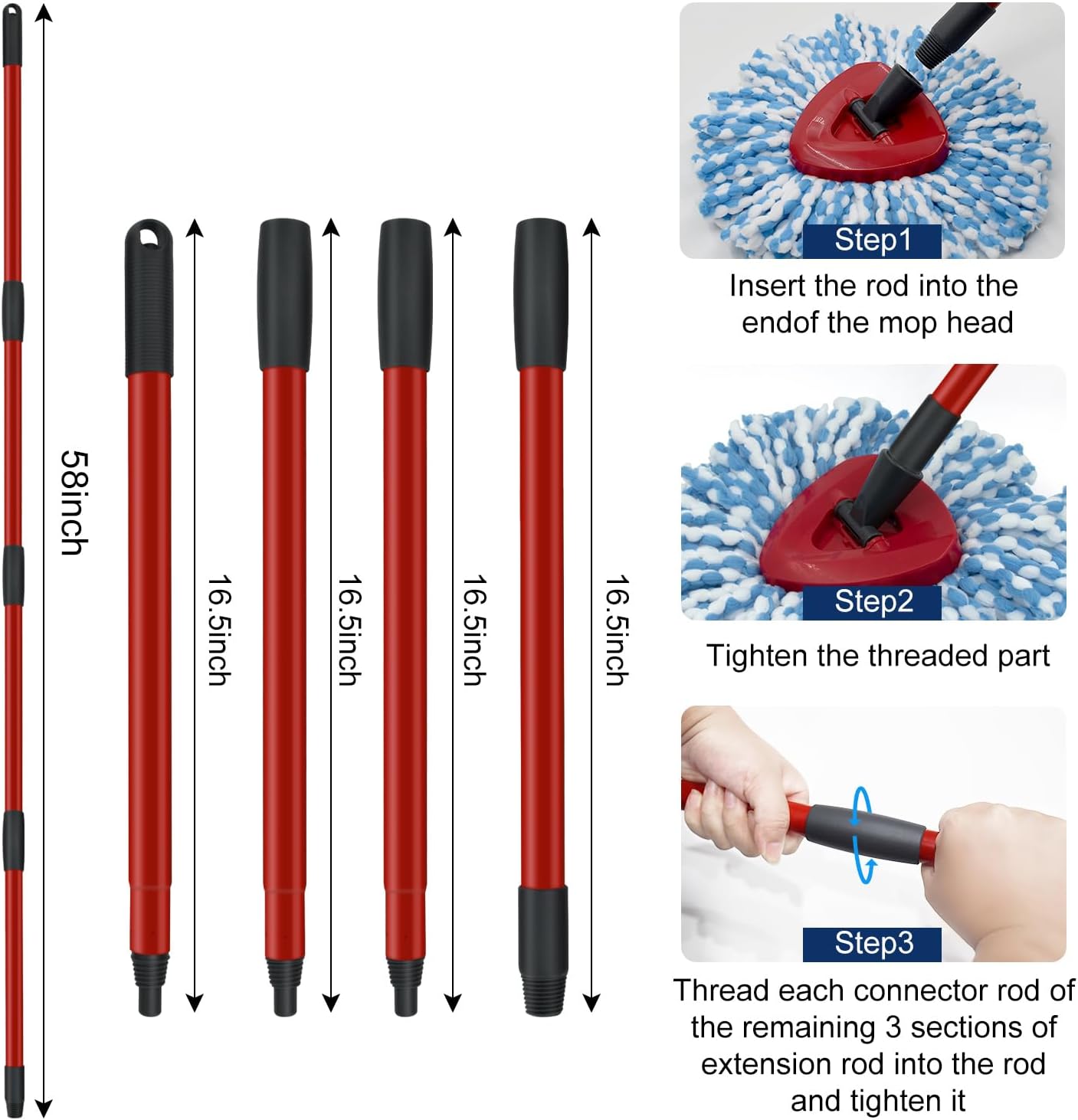 GFRED Oceda Spin Mop Handle Replacement 30-58 Inch