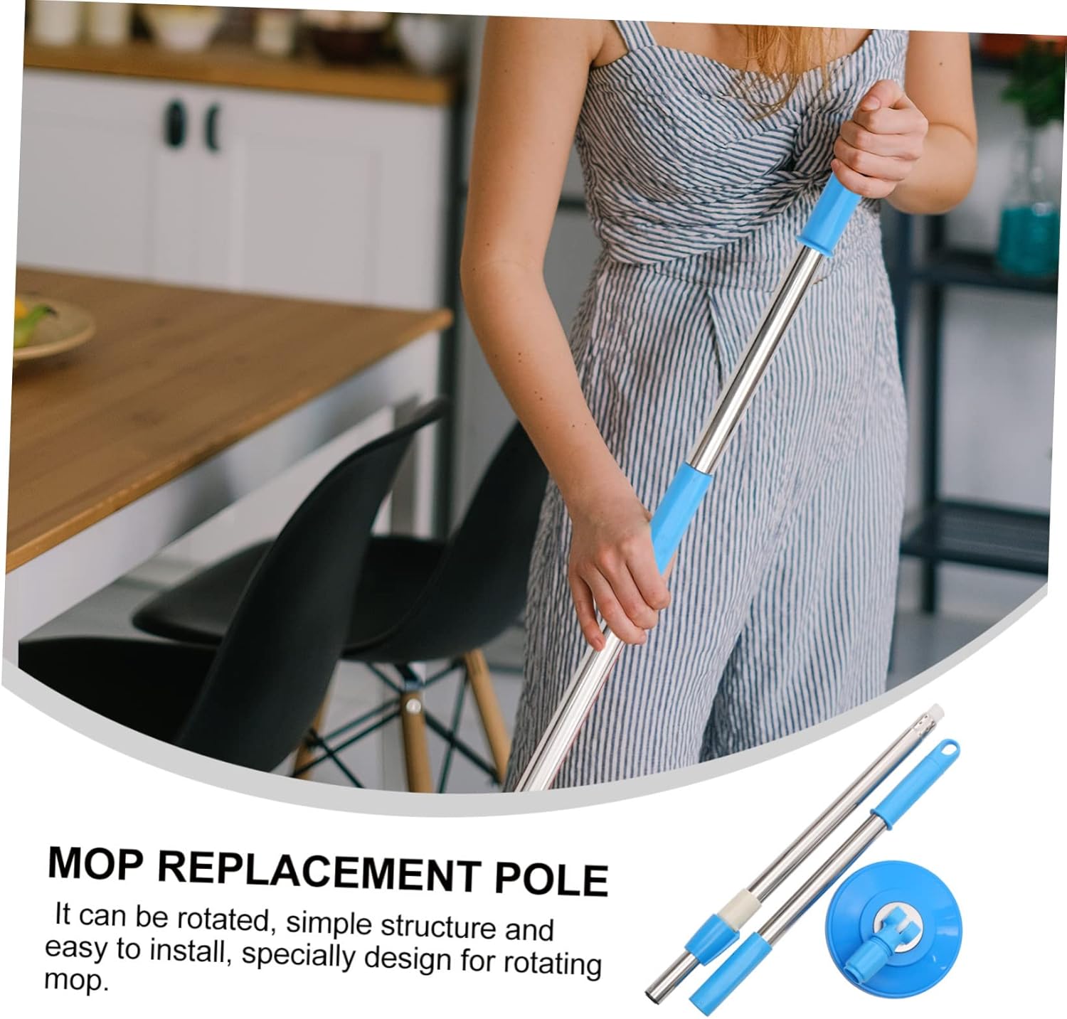 Ipetboom Mop Pole Replacement Stainless Steel Rod Rotating Handle
