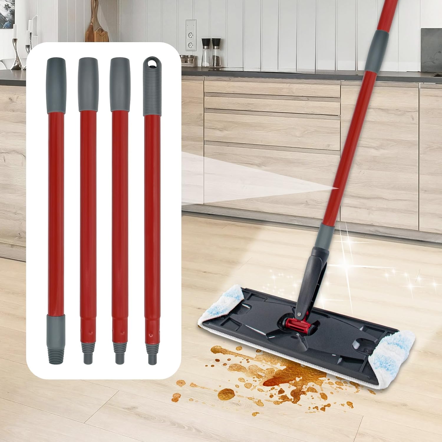Yuunaie 4-Section Adjustable Mop Handle for Ocedar H2pro