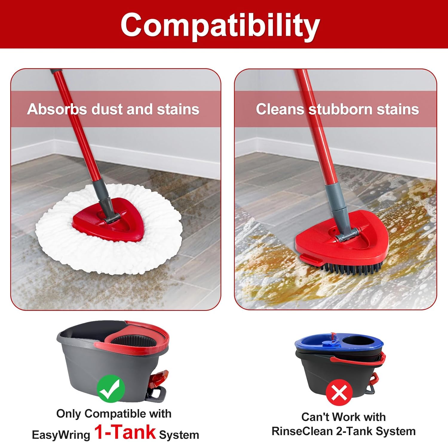 DLAIMI Mop Handle Replacement with Scrubber Brush and Base