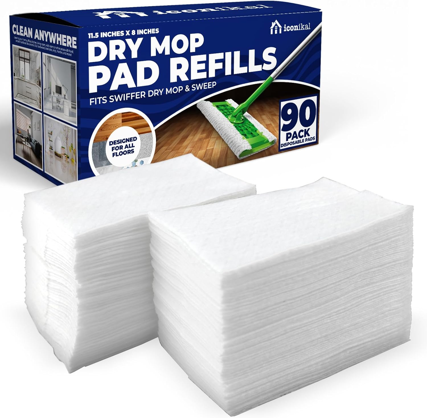 Iconikal Dry Mop Pad Refills 90-Pack for Swiffer