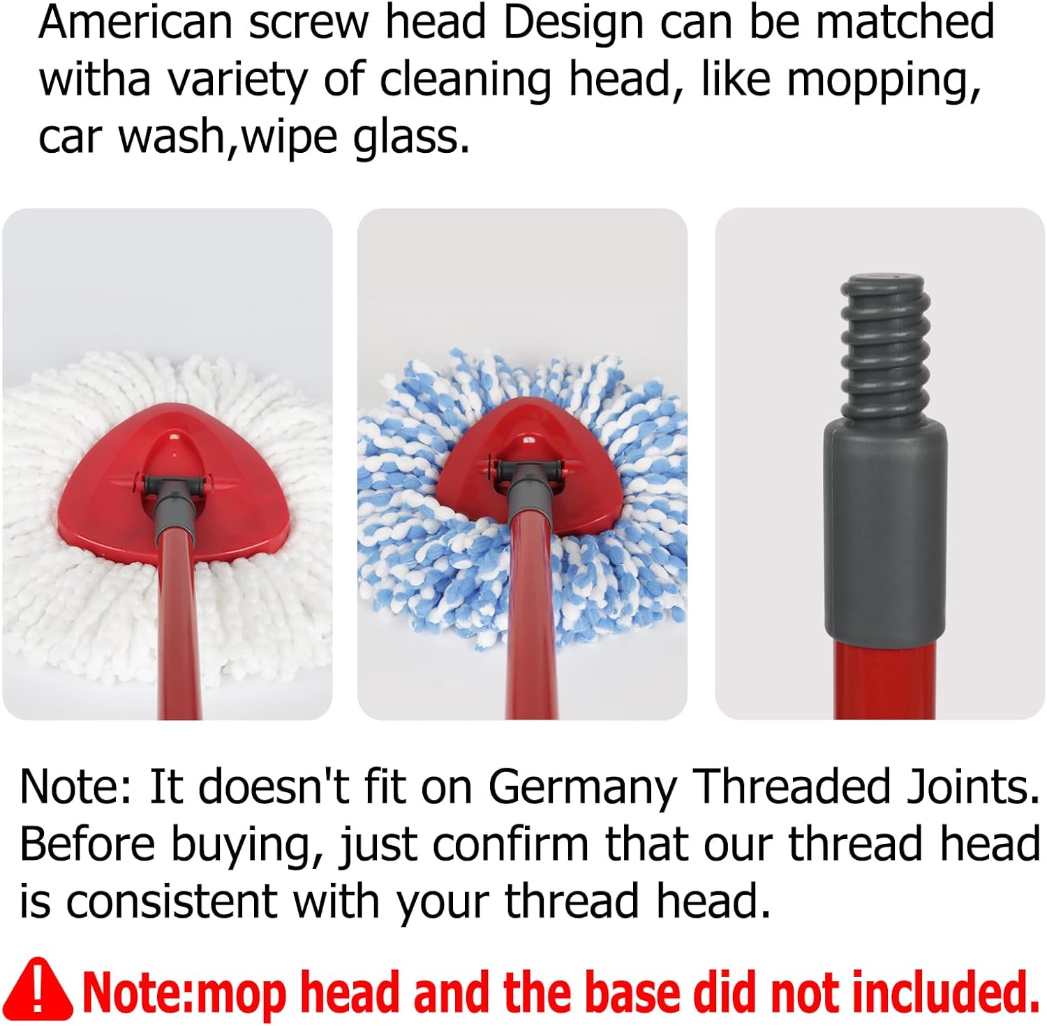 Qulable Spin Mop Replacement Handle - 4-Section Adjustable 30 to 58 Mop Stick