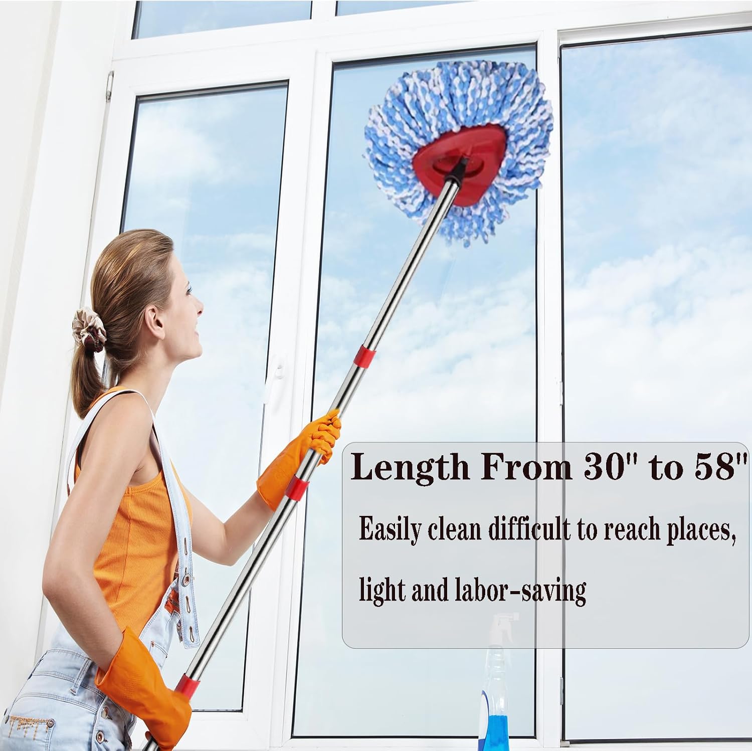 Fazlynyi Spin Mop Handle 4-Section Adjustable