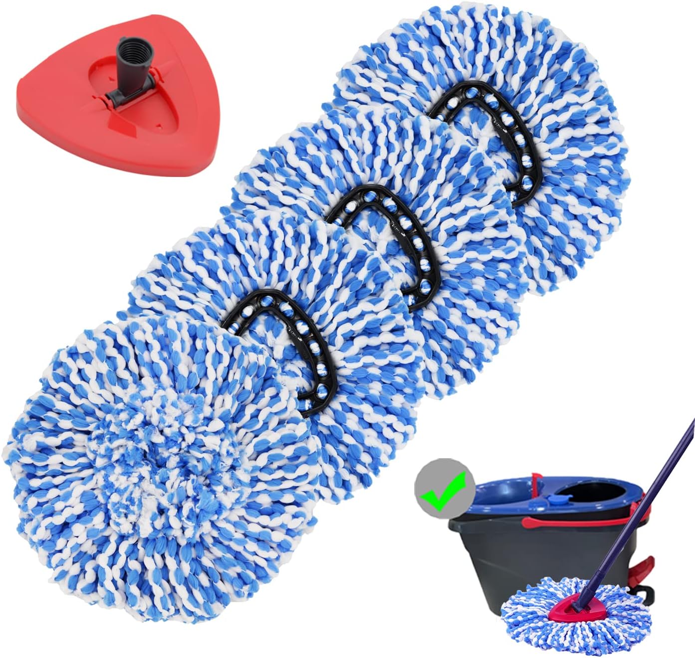 4 Pack Spin Mop Refills Microfiber Replacement Heads for 2-Tank System