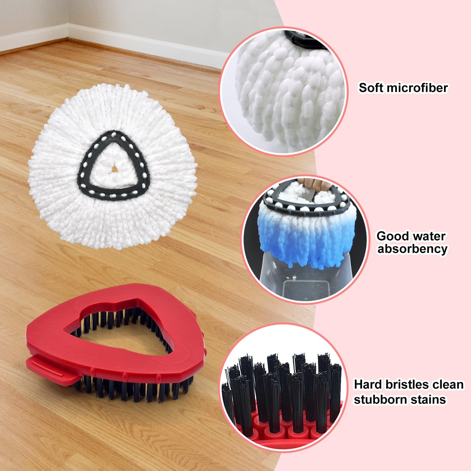 GFRED Spin Mop Replacement Set with Handle Heads Base and Brush