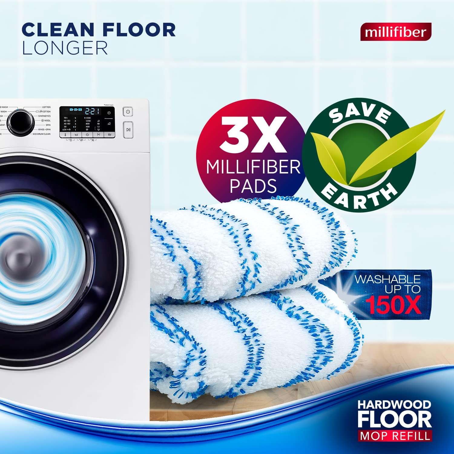 Millifiber Microfiber Mop Refills 15x8 Inches 3-Pack