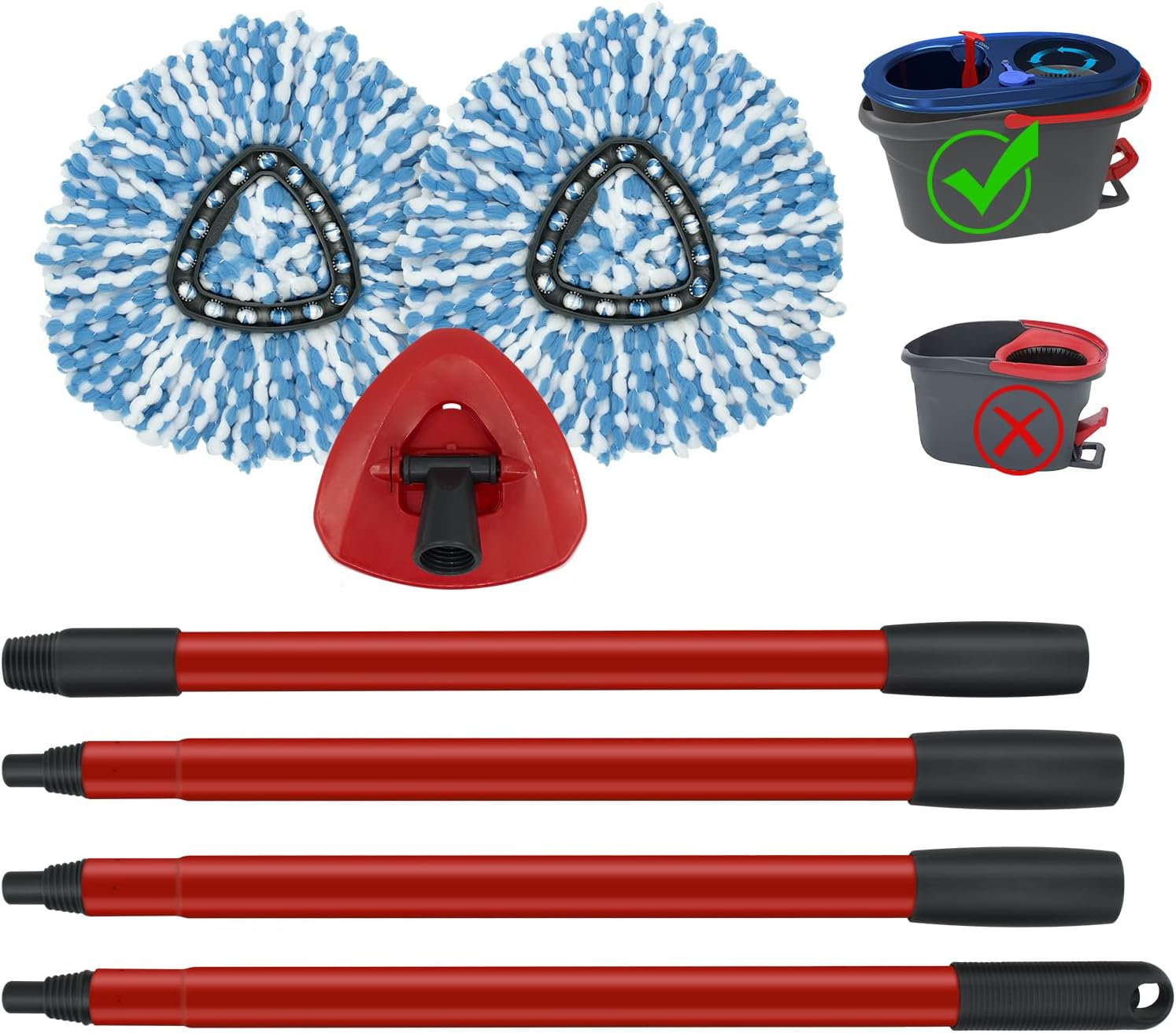 GFRED 2 Pack Spin Mop Head Set with Base and Handles