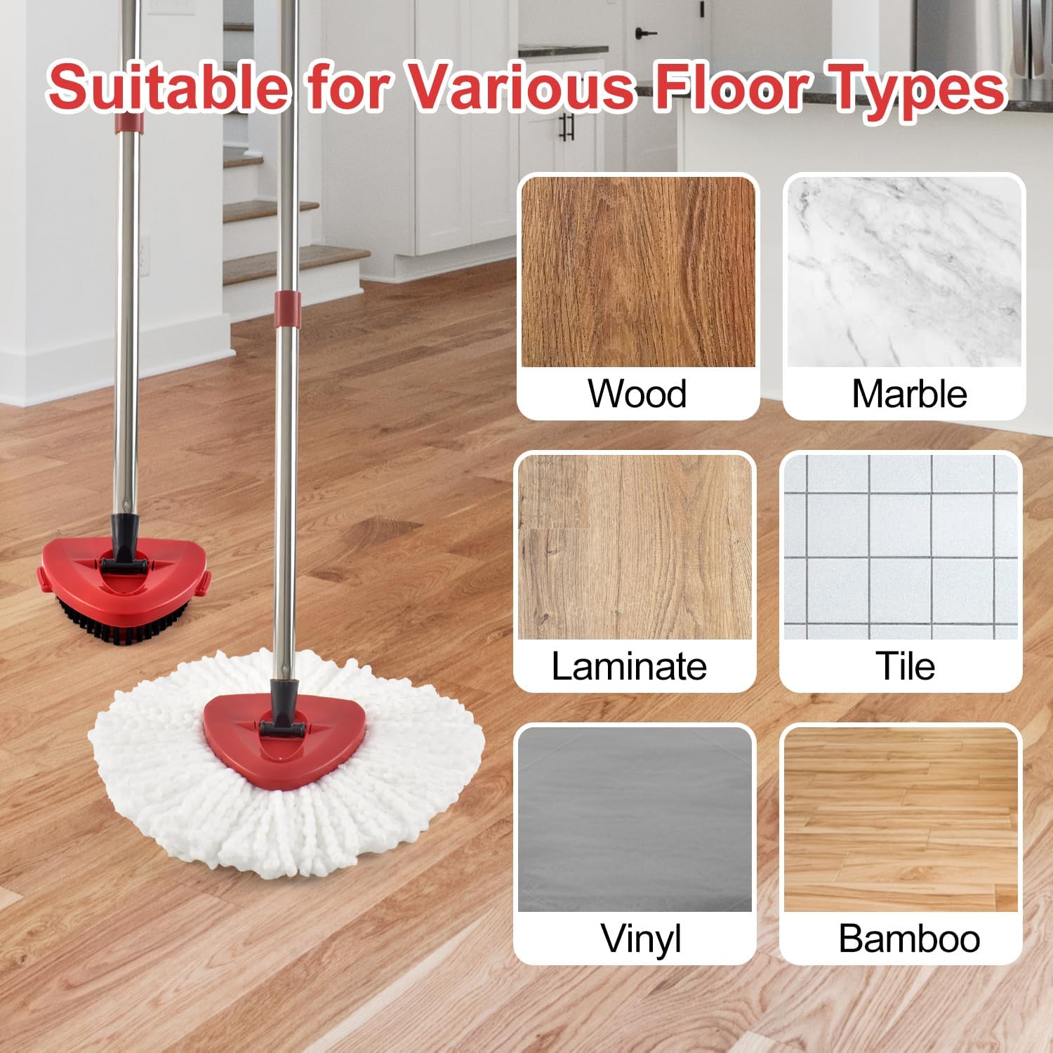GFRED Spin Mop Replacement Set with Handle Heads Base and Brush