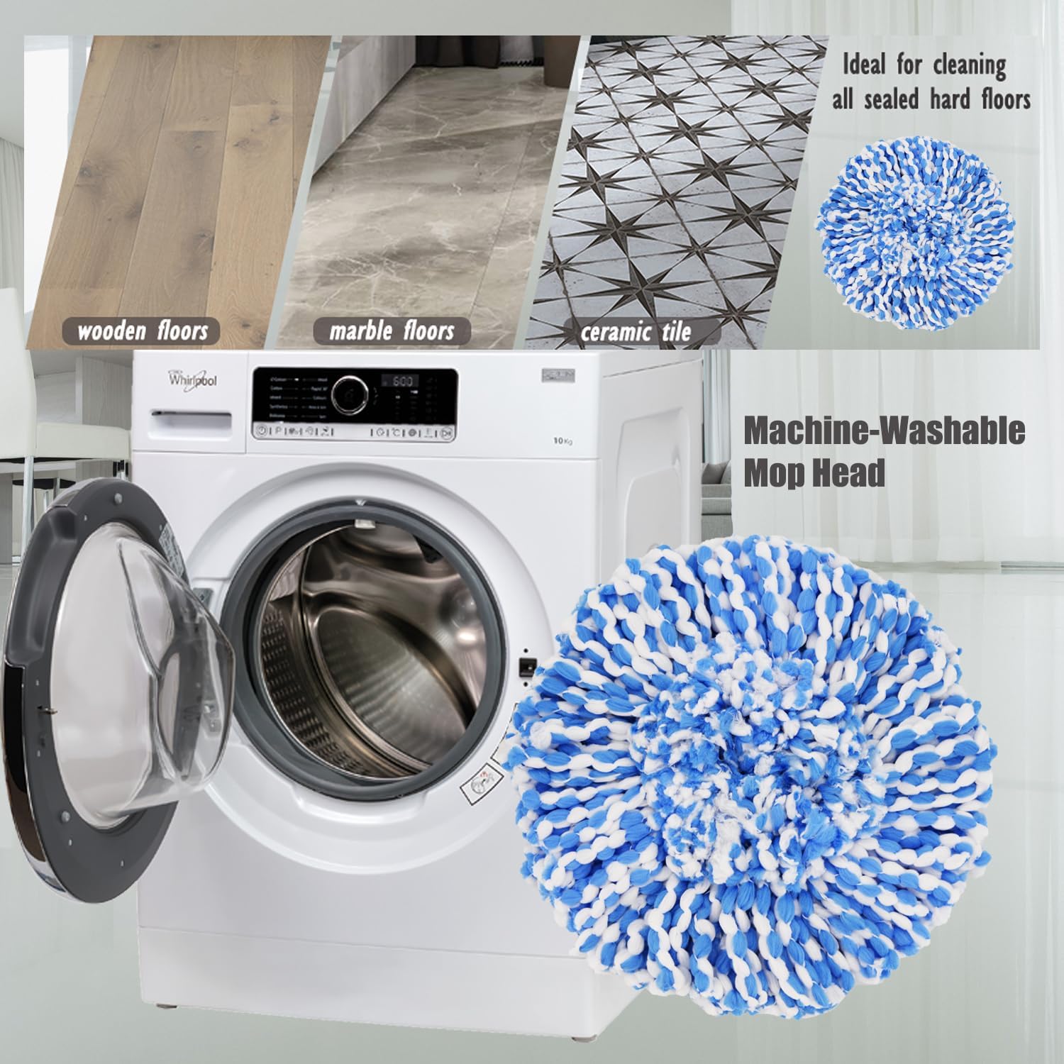 4 Pack Spin Mop Refills Microfiber Replacement Heads for 2-Tank System