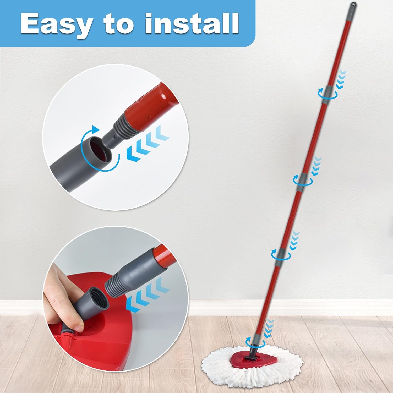 Yuunaie 4-Section Adjustable Mop Handle for Ocedar H2pro