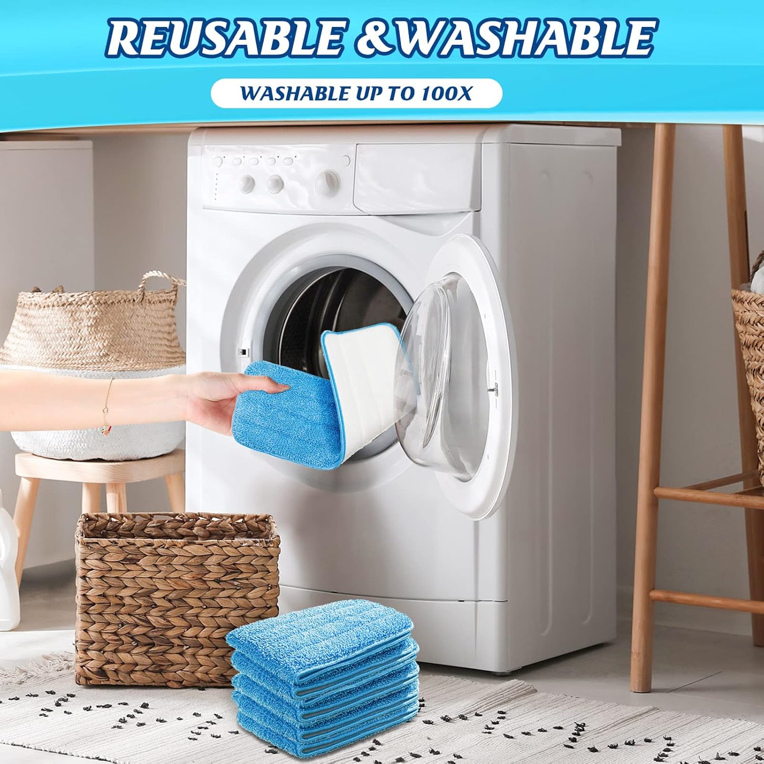 40-Pack Microfiber Mop Pads Reusable Cleaning Heads