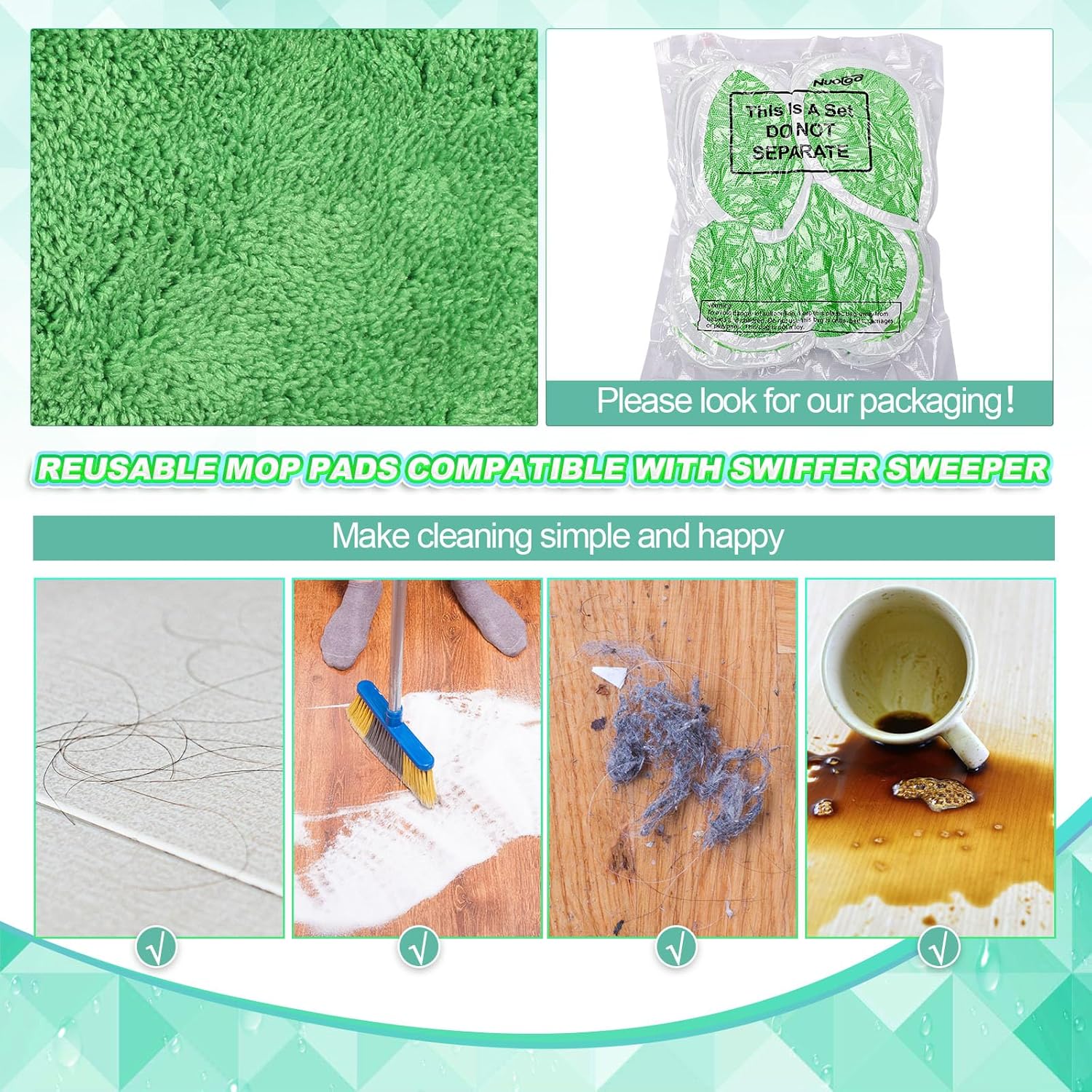 Nuogo 8 Pack Reusable Wet Mop Pads Refills for Swiffer