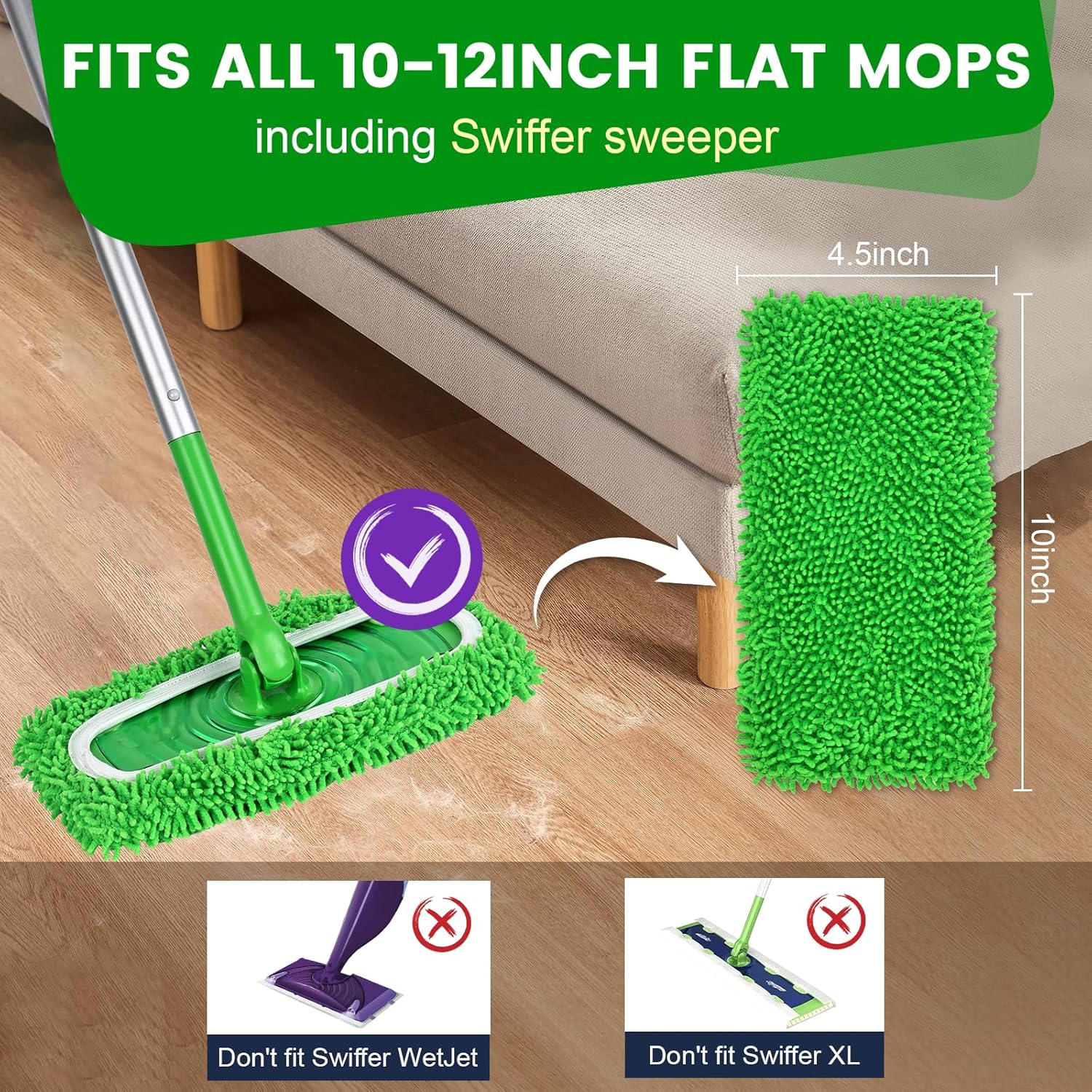 6Pcs Reusable Microfiber Mop Pads for Swiffer Flat Mops