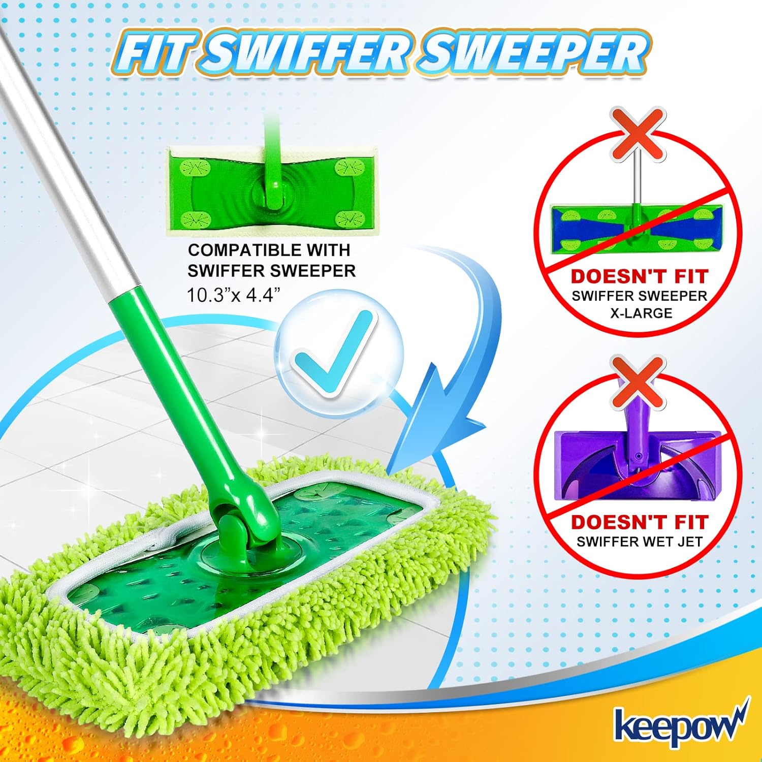 KEEPOW Reusable Mop Pads 4 Pack for Swiffer Sweeper