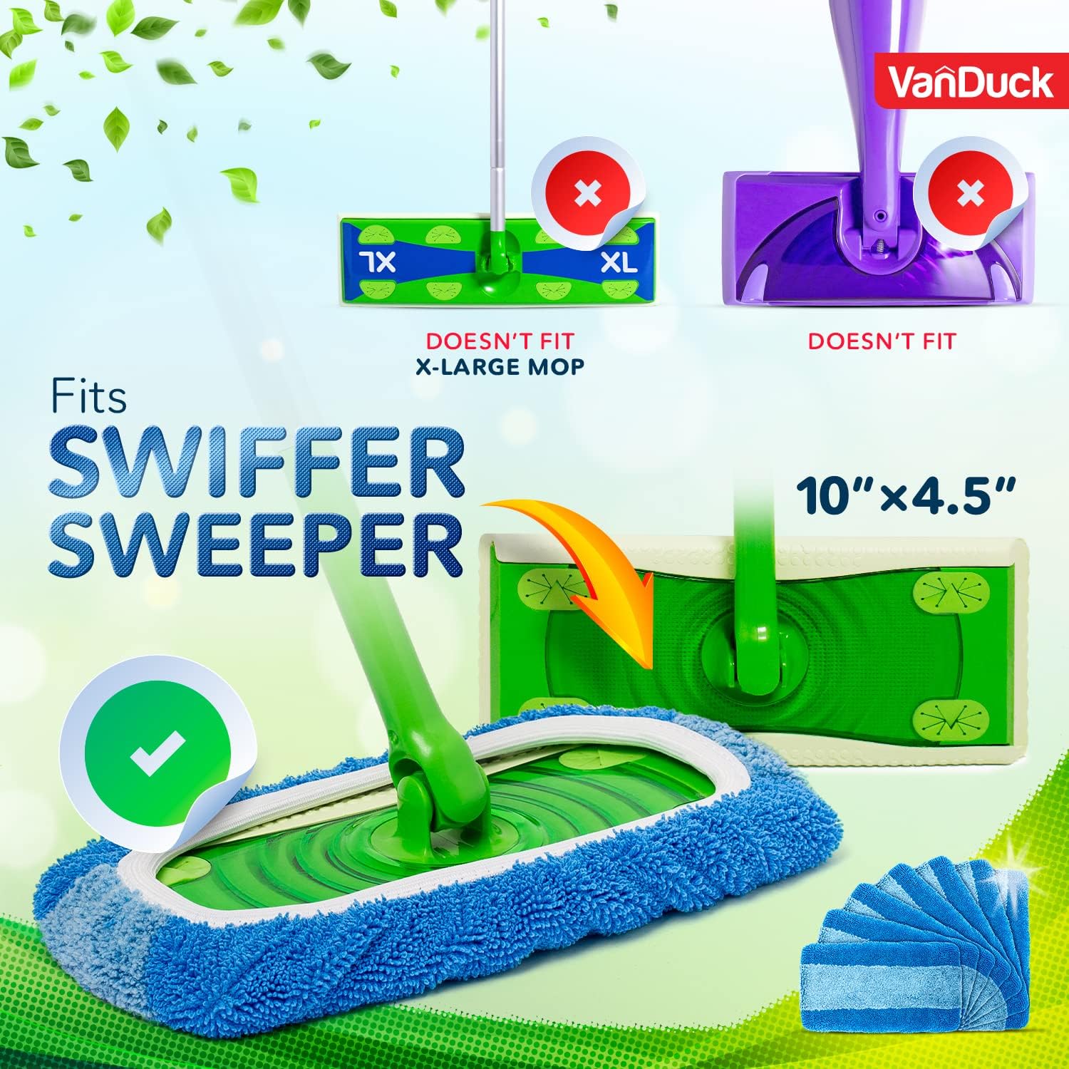 VanDuck Reusable Pet Mop Pads 4-Pack - Heavy Duty for Swiffer Sweeper