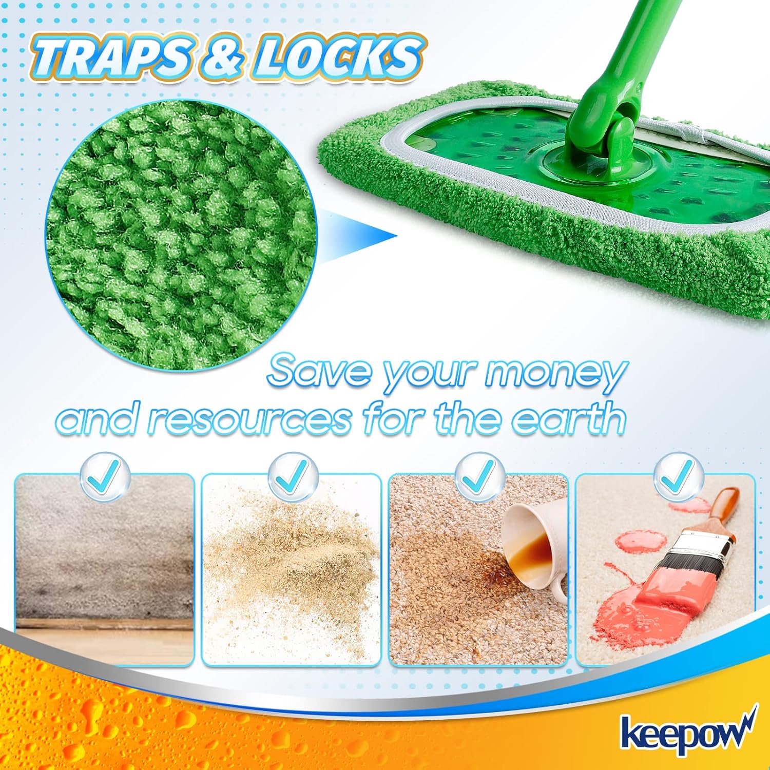 KEEPOW 8 Pack Reusable Mop Pads for Swiffer