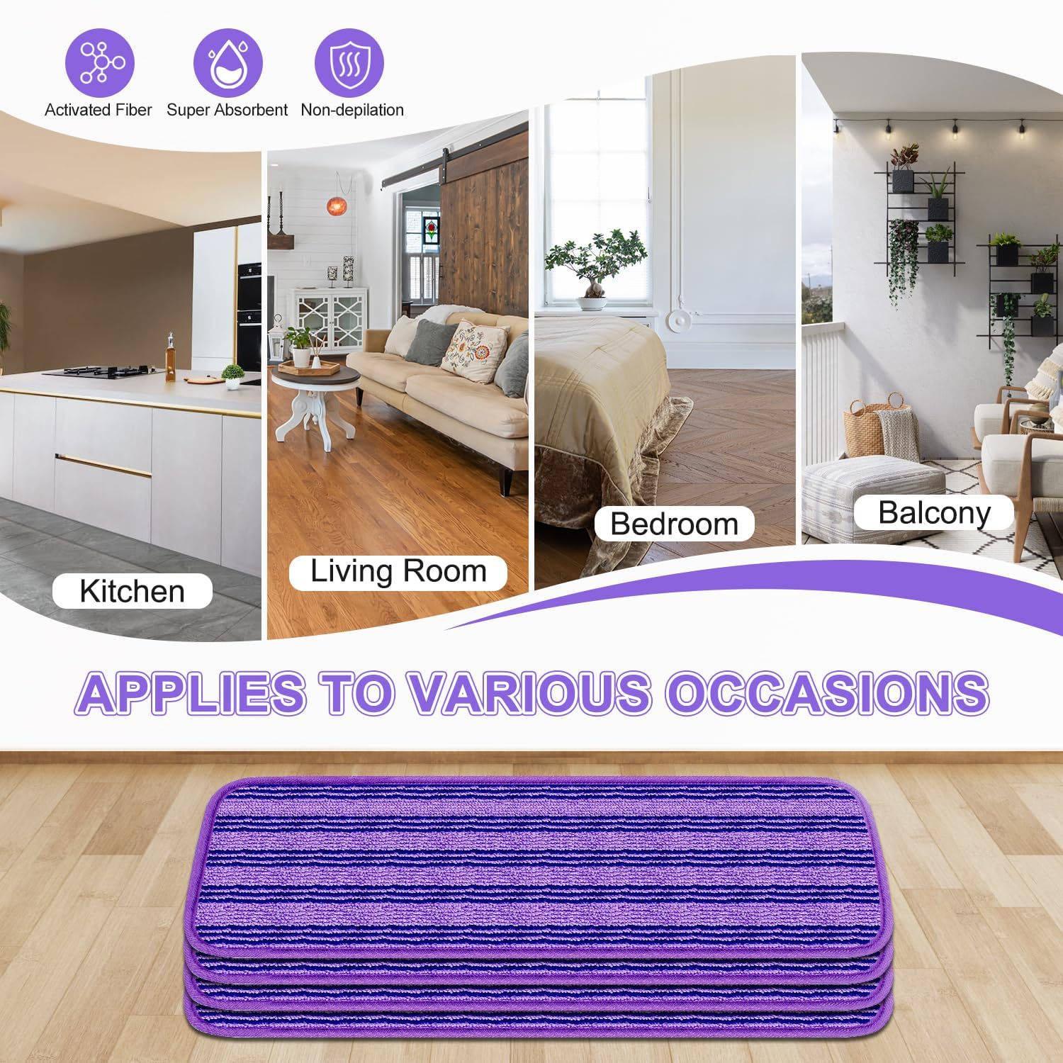 4 Pack Reusable Swiffer PowerMop Pads with Cationic Material 1