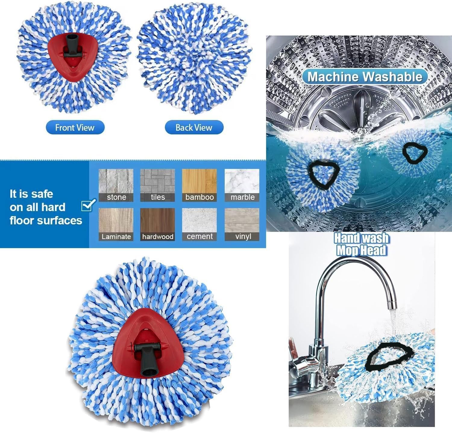 6 Pack Spin Mop Replacement Heads for Ocedar RinseClean 2