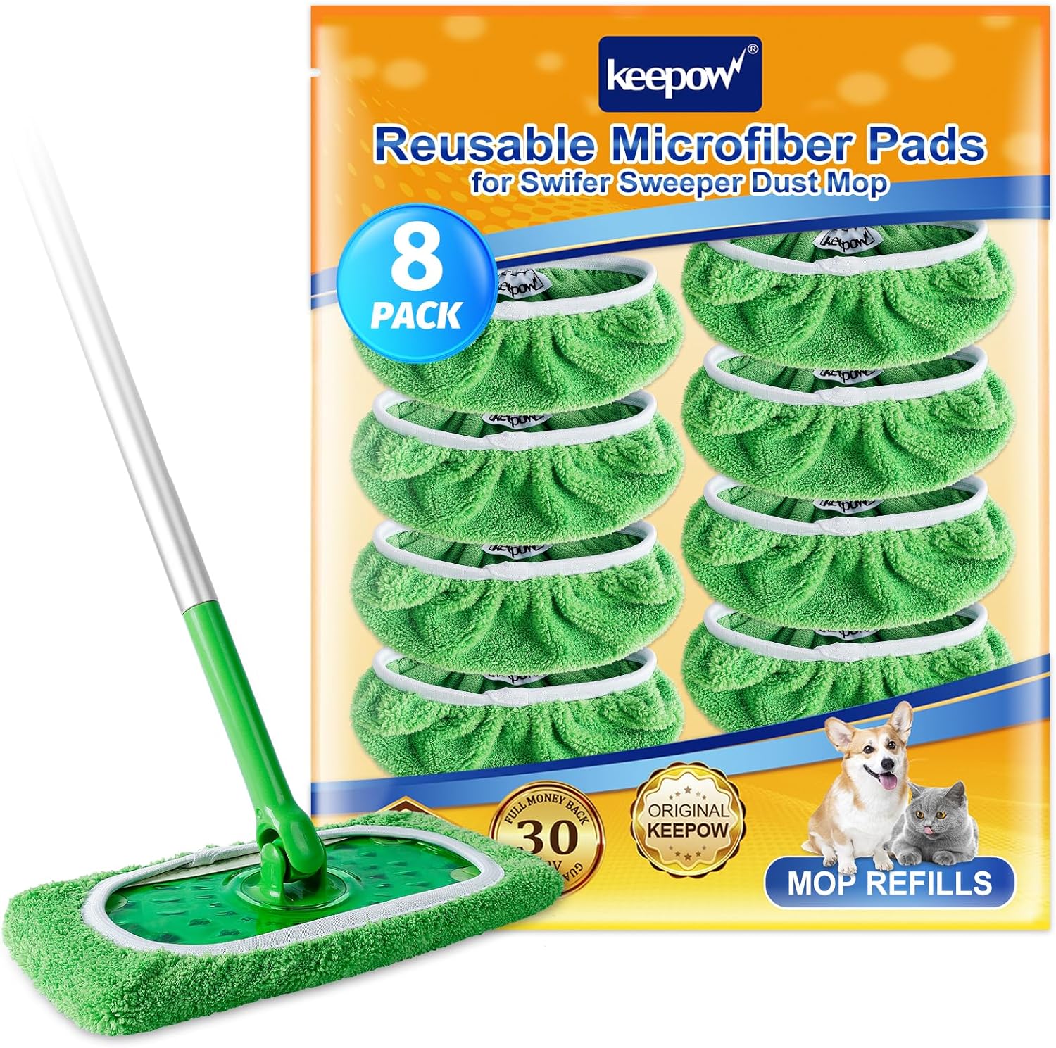 KEEPOW 8 Pack Reusable Mop Pads for Swiffer
