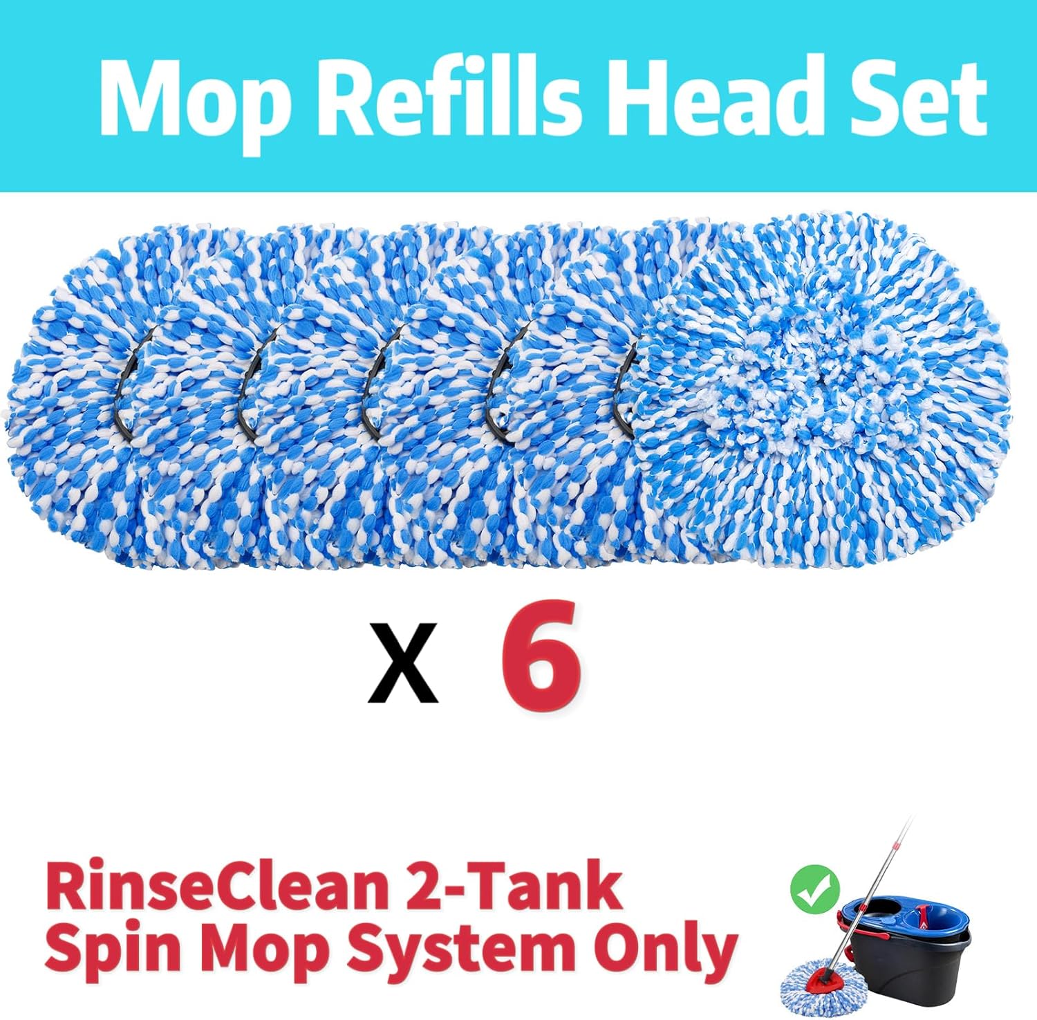 6 Pack Spin Mop Heads Replacement for O ceda RinseClean 2