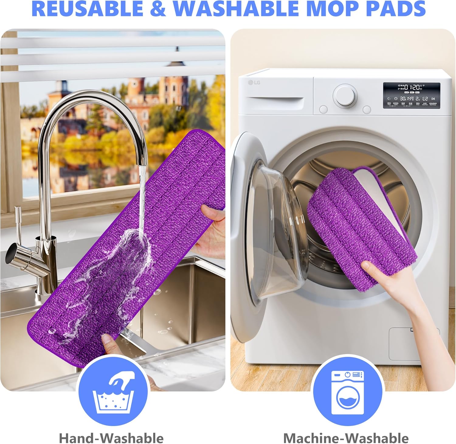 TRAV-ROUND Reusable Mop Pads 5 Pack Purple 153 x 51 inch