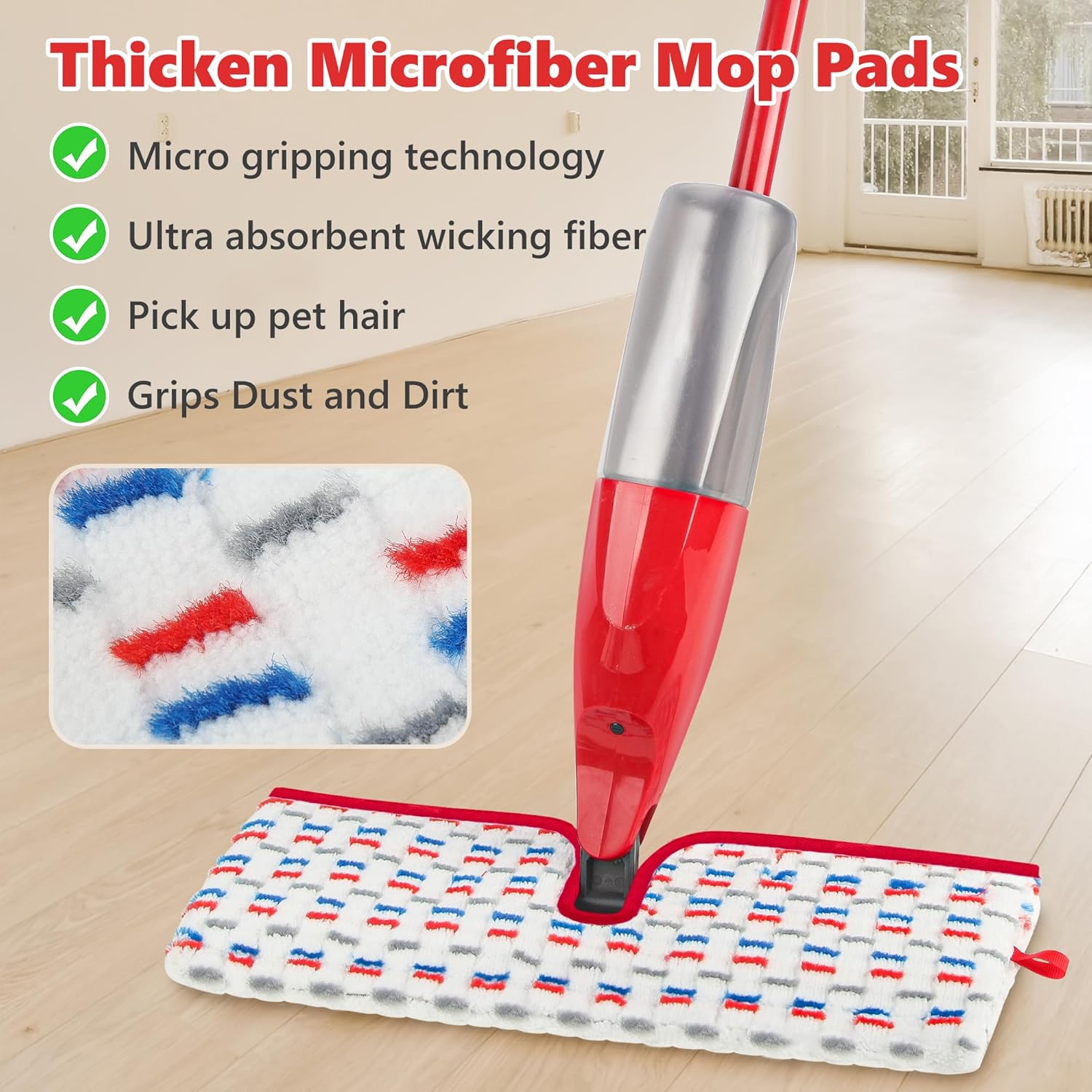 ILAVCOOL Microfiber Mop Pads 3 Pack - Reusable Wet Dry Dual-Sided