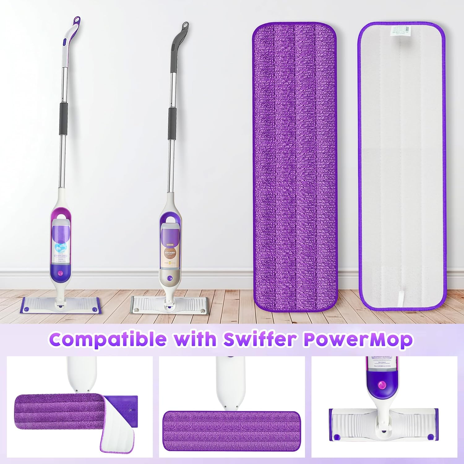 3 Pack Reusable Mop Pads for Swiffer PowerMop 1
