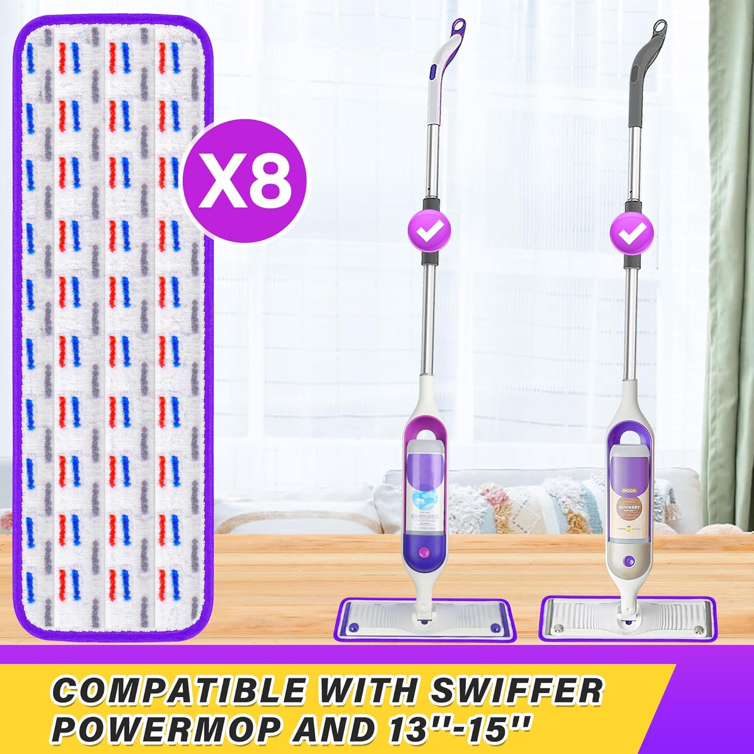 8 Pack Reusable Mop Pads for Swiffer PowerMop 1