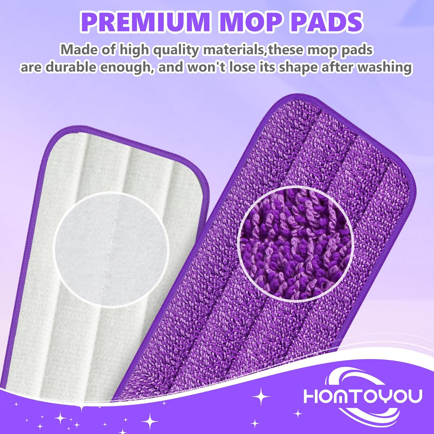 HOMTOYOU Reusable Mop Pads for Swiffer PowerMop - 6 Pack Microfiber Refills