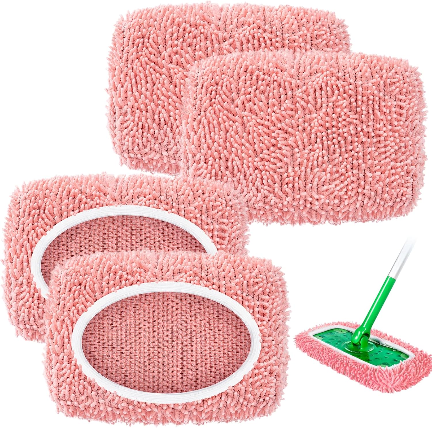 4 Pack Reusable Mop Pads for Swiffer Sweeper Pink