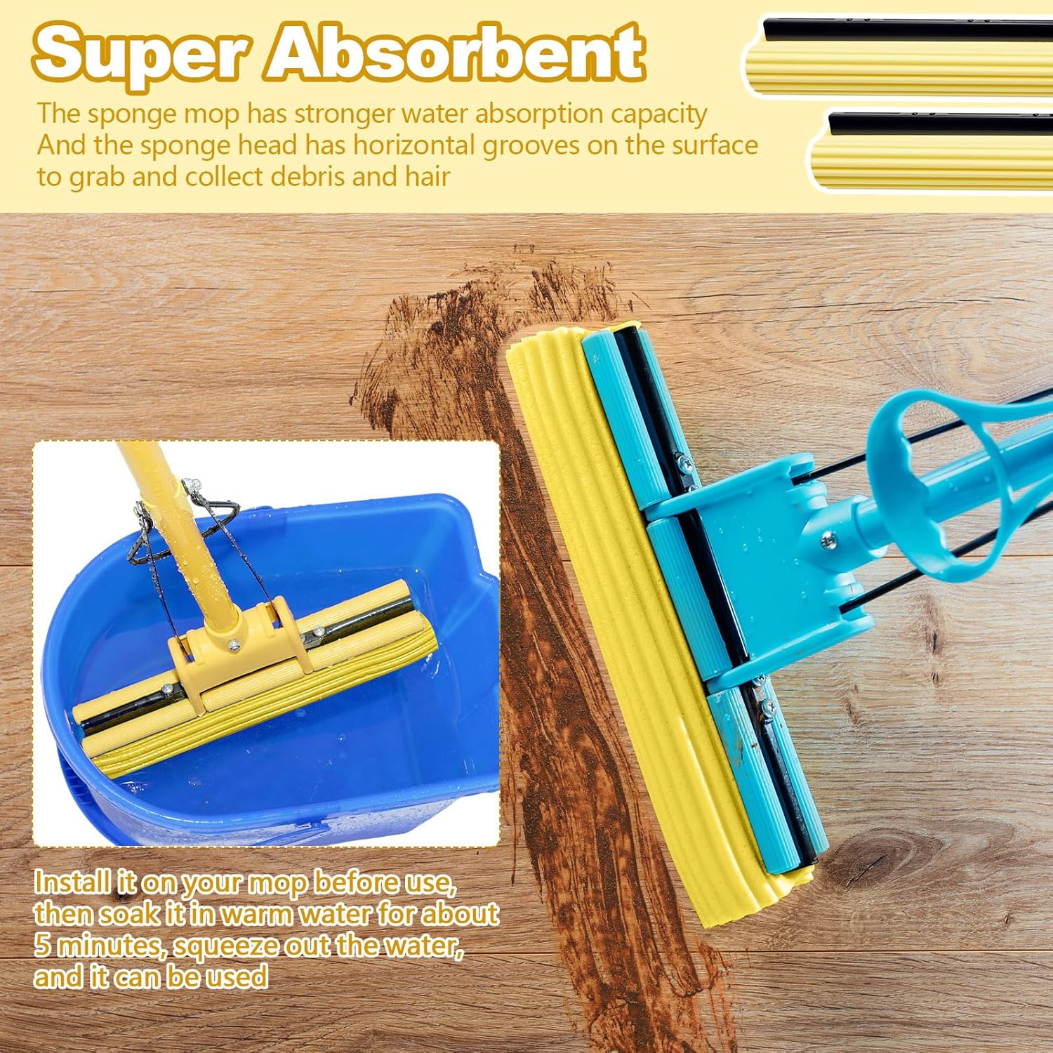 10 Pcs Yellow PVA Sponge Mop Head Refill Replacement