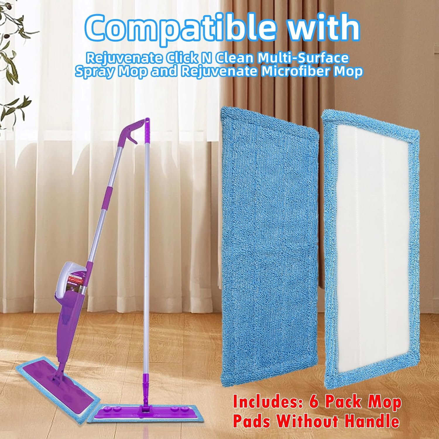 NIXOOT 6 Pack Reusable Microfiber Mop Refill Pads