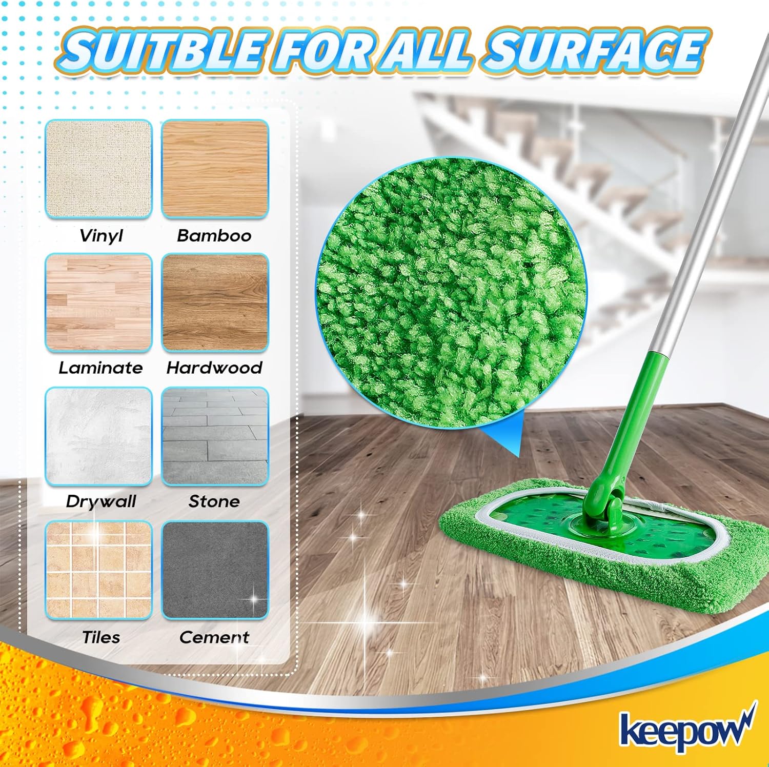 KEEPOW 8 Pack Reusable Mop Pads for Swiffer