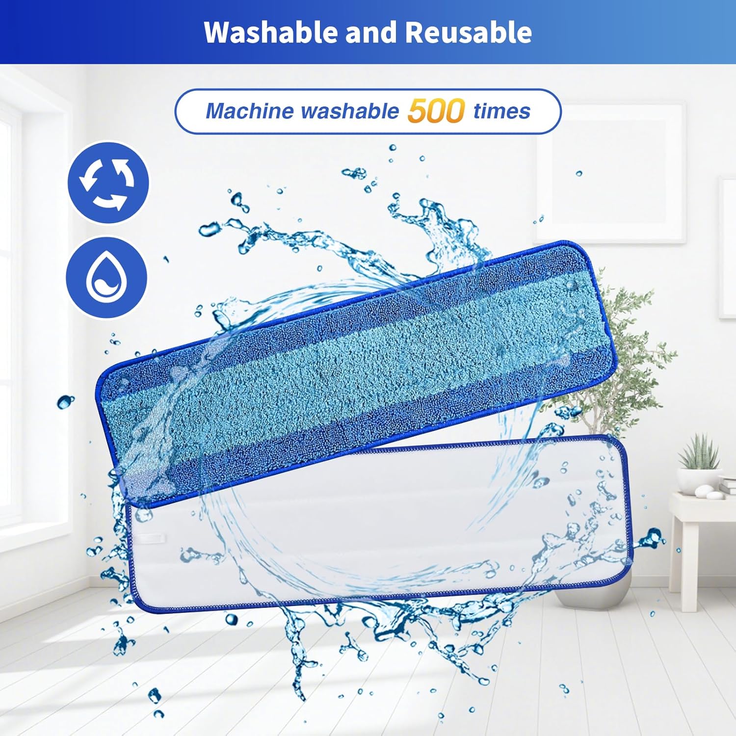 15 Pack Microfiber Mop Pads - Washable Reusable for Bona Mops
