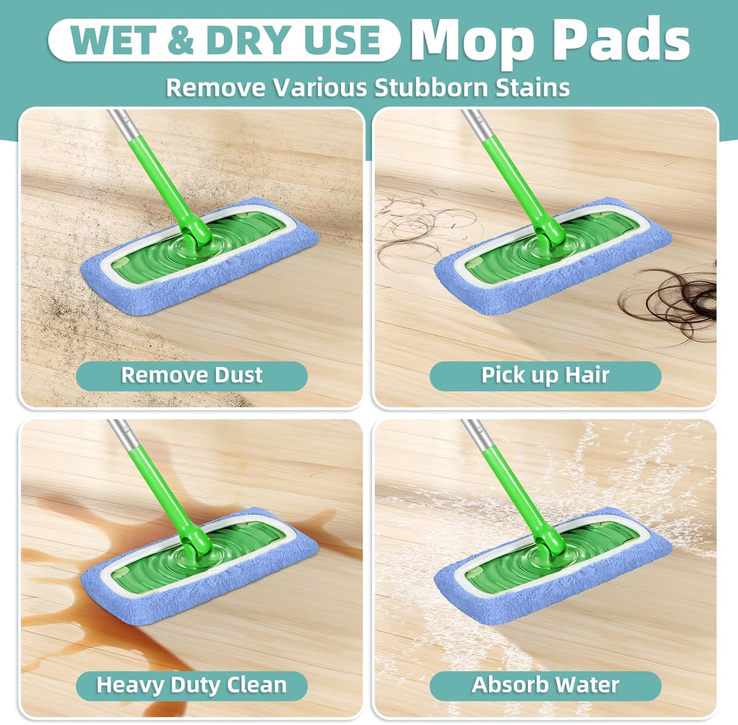 Loveco Reusable Mop Pads for Swiffer Mop - 6 Pack Blue