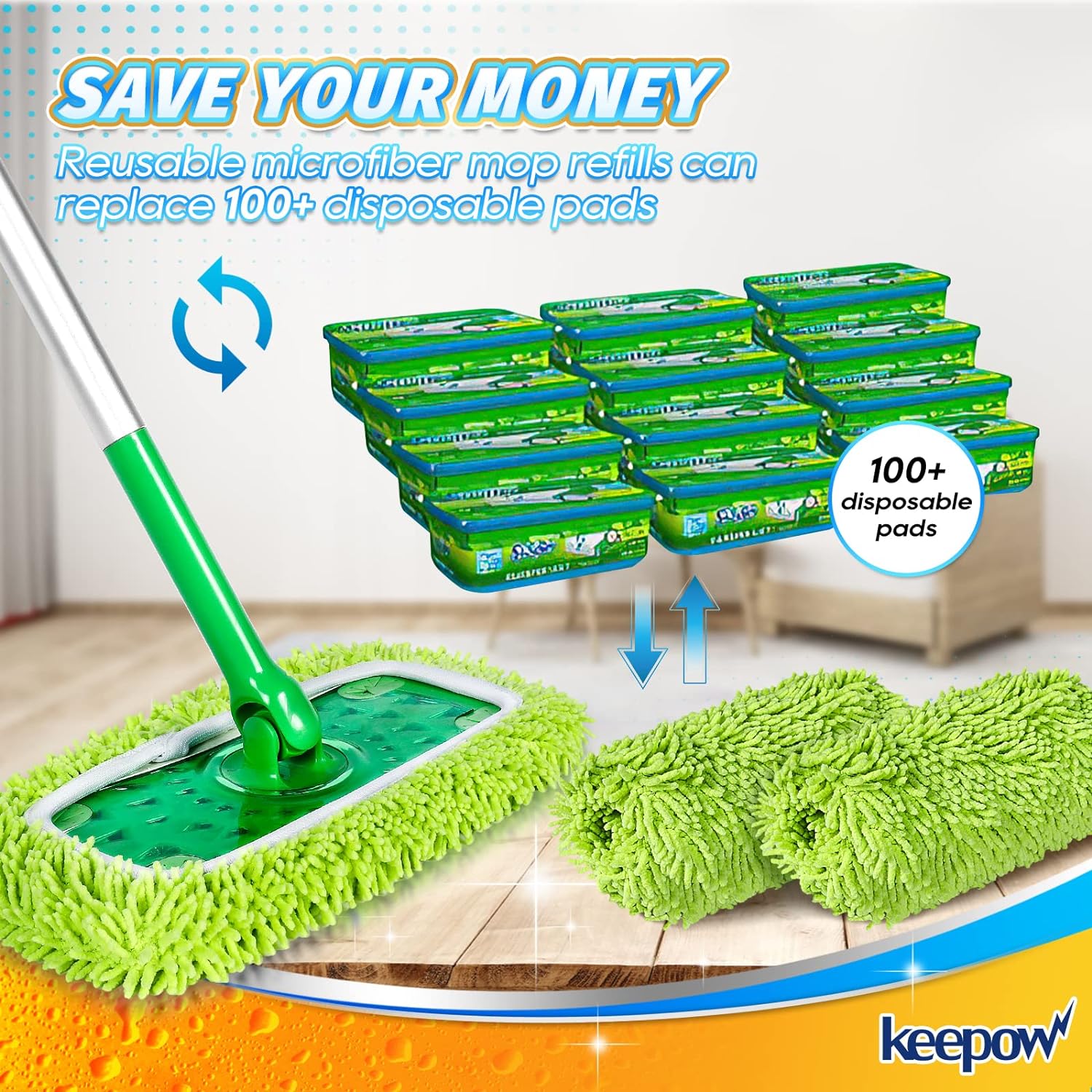 KEEPOW Reusable Mop Pads 4 Pack for Swiffer Sweeper