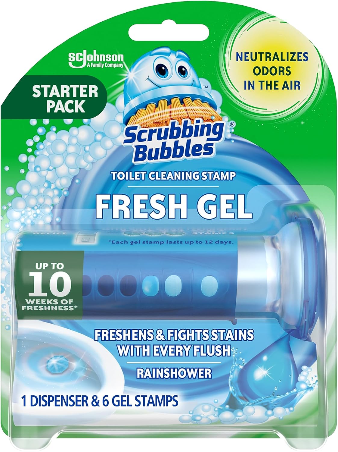 Scrubbing Bubbles Rainshower Fresh Gel Toilet Cleaners 6 Stamps in 1 Dispenser