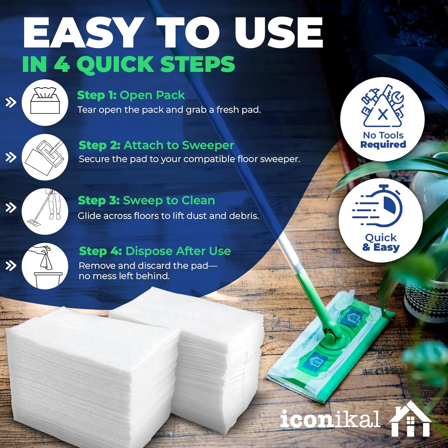 Iconikal Dry Mop Pad Refills 90-Pack for Swiffer