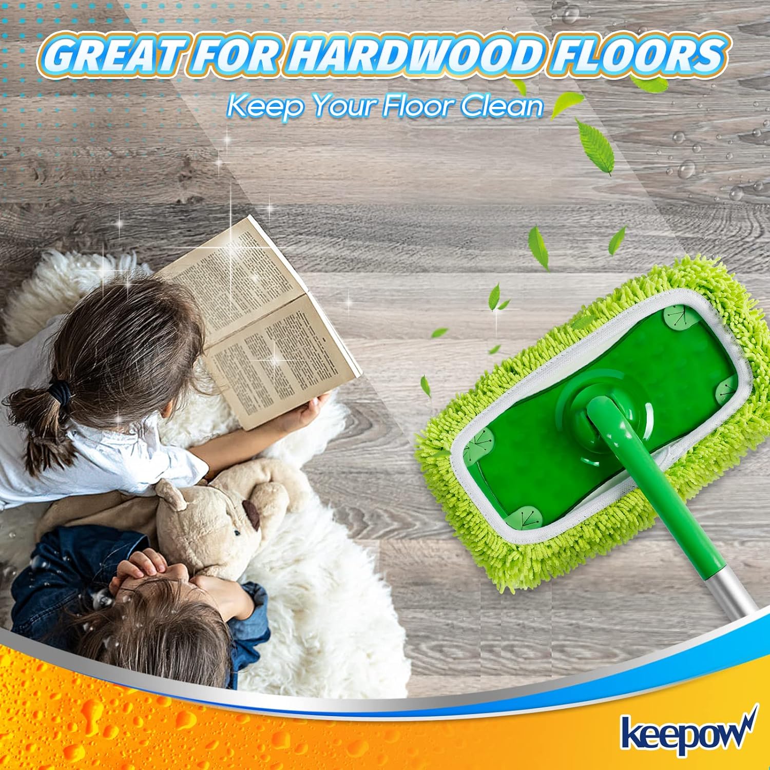 KEEPOW Reusable Mop Pads 4 Pack for Swiffer Sweeper