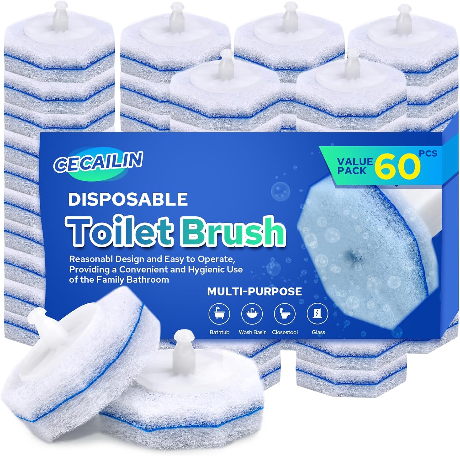Cecailin 60pcs Disposable Toilet Brush with Cleaner 1