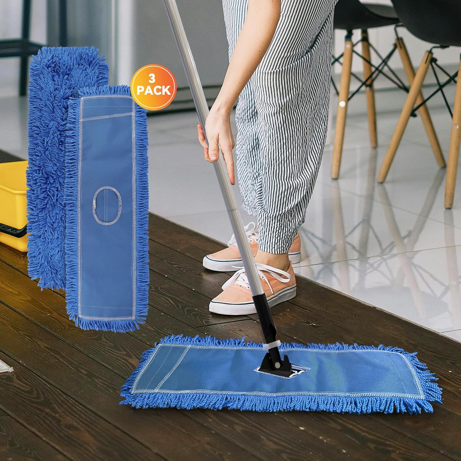 24 Inch Microfiber Dust Mop Head Replacement 3 Pack Blue