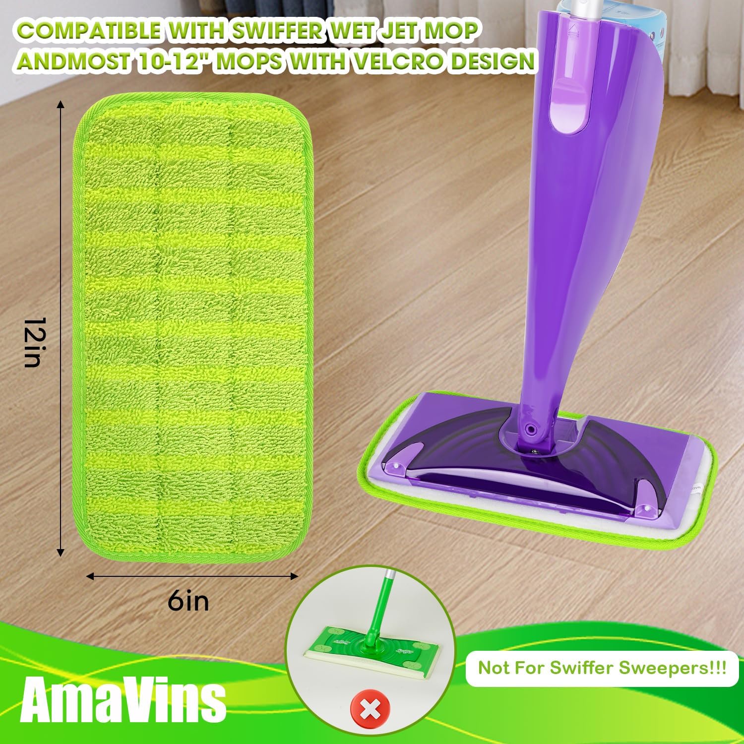 AmaVins 3 Pack Reusable Swiffer WetJet Mop Pads